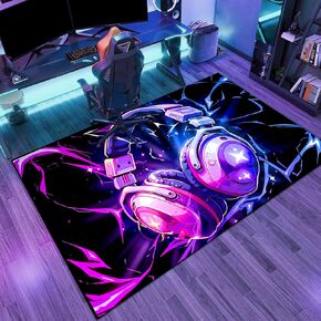 Game Headset Design Area Rugs, 3D Gamepad Rugs for Boy’s Bedroom with Game Microphoner Decoration, Cool Non-Slip Gamer Carpet for Living Room Playroom (Microphone Rug 1, 63" x 47")