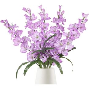 IPOPU White Flower 5PCS Gladiolus Artificial Flowers 33" White Silk Gladiolus Long Stem Artificial Flowers for Tall Vase Wedding Centerpieces Home Table Party Decor (White)