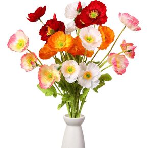 Crowye Silk Artificial Poppy Faux Poppy Spring Flowers Real Touch Flowers for Home Kitchen Wedding Decorations Floral Arrangement Table Centerpieces Vase Bouquet (Multicolor, 8 Bunches)