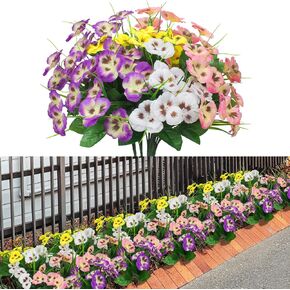 Artificial Flowers Fake Pansy Plants 12 Bundles Faux Silk Out Flowers for Home Wedding Garden Porch Table Centerpieces Indoor Decor (4 Color)