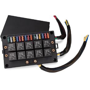 12V Automotive Fuse and Relay Box, with 12 AWG Pre-Wired, 10 Relays and 15 ATC/ATO Blade Fuses, 5Pin Relay Fuse Block and Relay Kit, for Cars Truck Marine Boat Jeep