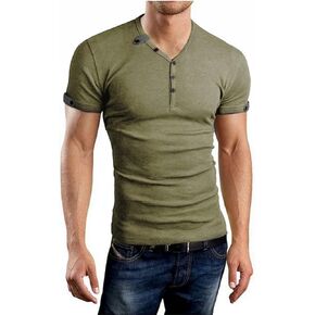Aiyino Mens Casual V-Neck Button Cuffs Cardigan Short/Long Sleeve T-Shirts