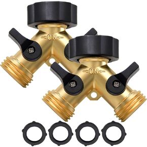 Twinkle Star 4 Way Heavy Duty Brass Garden Hose Splitter, Hose Connector 3/4", Hose Spigot Adapter with 4 Valves