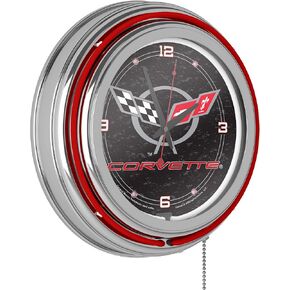Neon Clock - Retro Corvette C5 Black Analog Wall Clock with Pull Chain - for Kitchen, Garage, Game Room, or Home Bar by Trademark Gameroom