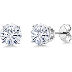 Gem Stone King 1.60 Cttw Moissanite Friction Back Stud Earrings For Women Men | 925 Sterling Silver | Round 6MM