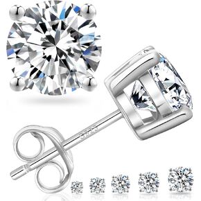 KRKC&CO Moissanite Studs Earrings, Sparkly Earrings, S925 Sterling Silver, 4-Prong, 0.6-3CT, D Color, VVS1, 14K White Jewelry Gift for Women