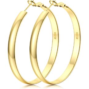 BESTEEL 14K Gold Filled Hoop Earrings for Women, 5mm Wide Large Flat Gold Hoop Earrings, Hypoallergenic Lightweight Oversized Big Hoop Earrings Gold