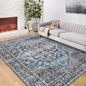 Large Area Rug 6x9, Solid Border Rug Modern Geometric Boho Rug, Anti-Slip Backing Rugs for Living Room, Foldable Machine Washable Area Rug (6x9, Grey)