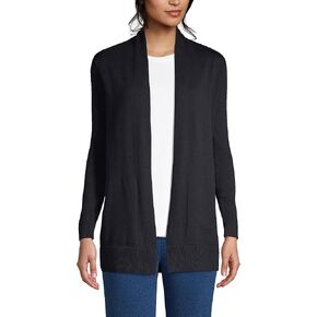 Lands' End Womens Cotton Long Sleeve Open Cardigan Sweater Black Regular Small
