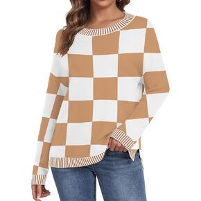 PrinStory Women's Long Sleeve Sweaters Loose Fit Crewneck Pullover Tops with Side Slits 2024 Fall Outfits Fashion Clothes in Kuwait