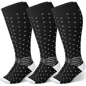 IRAMY Wide Calf Compression Ankle Support Socks 3 Pairs Plus Size Coolmax Wicking Knee High Nurse Running Diabetic Socks