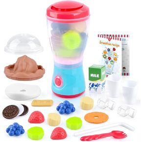 PLAY Kitchen Appliances Toys Set, Pretend Play Kids Kitchen Playset with Coffee Maker, Toy Blender and Play Foods, with Realistic Lights and Sounds, Play Kitchen Accessories Gift for Toddler Ages 3+