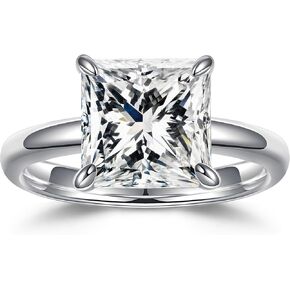 MOOSEA 2ct Princess Cut Moissanite Rings for Women, D Color VVS1 Clarity S925 Sterling Silver 14K White Gold Vermeil Ring Lab Created Diamond Solitaire Rings Moissanite Engagement Rings for Women