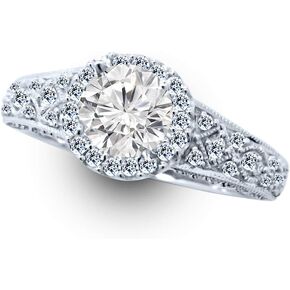 2 Carat Lab Grown Synthetic Round Vintage Pave Set IGI Certified Diamond Engagement Ring (1.5 Ct, I-J Color, SI1-SI2 Clarity Center)