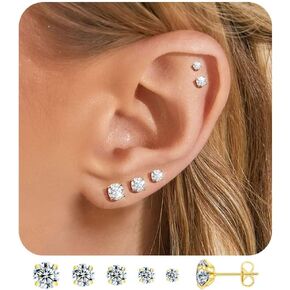 FUNEIA Gold Stud Earrings for Women Trendy Hypoallergenic Silver Dainty Cartilage Earring Stacks Cubic Zirconia Earrings Studs Sets for Multiple Piercing Tragus Piercing Jewelry