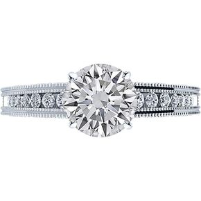 2.5 Carat Classic Lab Grown Synthetic Round Milgrain Classic Channel Set IGI Certified Diamond Engagement Ring (2 Ct, I-J Color, SI1-SI2 Clarity Center)