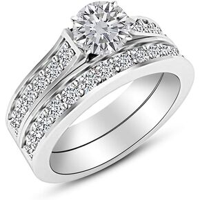 2 Carat Lab Grown Synthetic Round Classic Elegant Bridal Set IGI Certified Diamond Engagement Ring (1.5 Ct, H-I Color, VS1-VS2 Clarity Center)