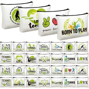 Hillban 32 Pcs Christmas Tennis Gifts for Women Tennis Cosmetic Bag Funny Tennis Bag Tennis Makeup Bag Tennis Accessories for Women Tennis Lovers Players Coach Christmas Team Gifts