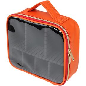Clear Makeup Bag，Travel Cosmetic Organizer Bags for Women with Handle and Detachable Dividers, Portability Cosmetic case, Gift for Women, Gift for Girls, Orange