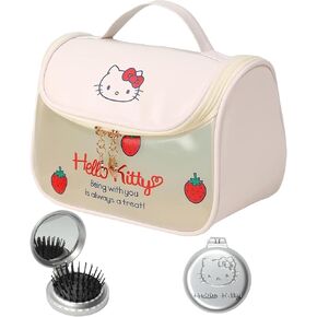 Kitty Travel Cosmetic Bag with Air Cushion Comb, Large Capacity Cosmetic Pouch Case Makeup Bag with Zipper, PVC Toiletry Bag Makeup Accessories Organizer, Foldable Storage Bags Makeup Pouch for Women