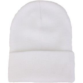 CANCA Unisex Cuff Warm Winter Hat Knit Plain Skull Beanie Toboggan Knit Hat/Cap (White)