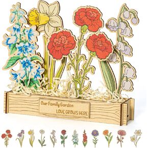 Birth Month Flower Garden Gifts for Mom and Grandmother - 12 Wood Flowers for Birthday, Wooden Flower Room Decor, Grandma Birthday Gifts, Floral from Daughter, A Day to Remember Gift