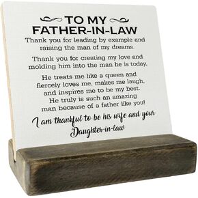 Gifts for Dad from Daughter Wood Plaque Gift, Dear Dad I Love You,Plaque with Wooden Stand, Meaningful Wood Sign Plaque Gift for Dad (To My Father-in-Law)