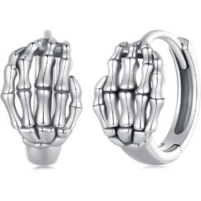 MUNDELL 925 Sterling Silver Simple Skeleton Hand Huggie Hoop Earrings for Women Ear Buckles Hypoallergenic Earrings Jewelry Gift