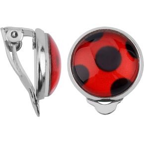 1 Pair Ladybug Earrings, Silver Clip Earrings Lady Bug Clip On Earrings Metal Red Bug Insect Stud Earrings Jewelry for Halloween Carnival