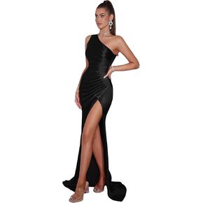 Formal Dresses for Women Cocktail Wedding Guest Satin One Shoulder Maxi Party Prom Sexy Corset Bodycon Evening Gowns