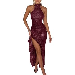 Memoriesea Women's Sexy High Split Bodycon Sleeveless Backless Party Maxi Dress
