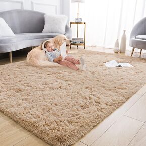 Rtizon Soft Shag Area Rug for Bedroom, 4x6 Feet Fluffy Rugs with Non-Slip Bottom for Living Room Bedside Dorm Nursery, Furry Shaggy Carpet for Indoor Kids Girls Home Decor, Dark Purple