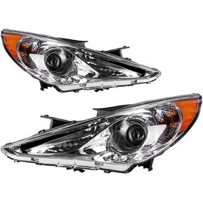 KAX Headlights Assembly Chrome Housing + Amber Reflector Compatible with 2011 2012 2013 2014 Sonata GLS/Limited/SE (except Hybrid), Pack of 2 (Driver and Passenger Side)