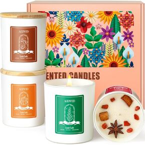 AOOVOO Christmas Candles Set - Aromatherapy Candle with Crystals Inside, 4 Pack 40oz Soy Candles Set for Home Scented, Christmas Birthday Gifts Candle for Women Mom