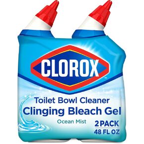 Clorox Toilet Bowl Liquid Disinfecting Cleaner with Clinging Bleach Gel, Remove Mildew and Mold, Ocean Mist Scent, 24 Ounces (Pack of 2)