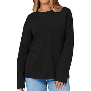 Beumissy Women's Oversized Loose Fit T Shirts Crewneck Long Sleeve Casual Basic Tee