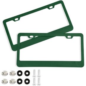 Kigai Plain Dark Green Color License Plate Frames - Universal Aluminum License Plate Covers with Screws, 2 Pack Holder Car Accessories for Front and Rear Plates