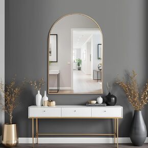 Arch Mirror 24x36 Inch Bathroom Wall Mirror Gold Vanity Mirror with Aluminium Frame, Arched Mirror 36"x24" for Bedroom Living Room Entryway Modern Arch Top Mirror