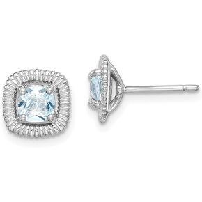 925 Sterling Silver Square Birthstone Gemstone Post Earrings (Length 9.15 mm Width 9.1 mm)