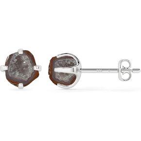 Natural Rough Geode Stud Earrings for Women in Sterling Silver, Gemstone Jewelry Gifts for Her Birthday, Anniversary, Graduation (Prong-Set, 9x7mm)