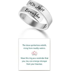 Just Breathe Ring For Women, Stainless Steel Adjustable Spiral Wrap Twist Vintage Healing Rings To My Daughter/Best Friend Inspirational Motivational Jewelry