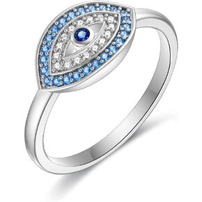 PELOVNY Christmas Gifts Evil Eye Ring 925 Sterling Silver My Story Isn't Over Yet Semicolon Ring Jewelry Gift for Women Lover Girlfriend Daughter Sister