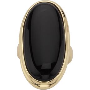 PalmBeach Yellow Gold-Plated or Silvertone Oval Cut Natural Black Onyx Bezel Set Ring Size 5
