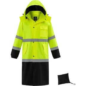 سترة المطر Wantdo Hi Vis معطف واق من المطر طويل عاكس مقاوم للماء مع حقيبة حمل