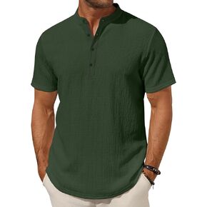 COOFANDY Men's Henley Shirt Short Sleeve Stand Collar Summer Casual Beach Hippie T-Shirts