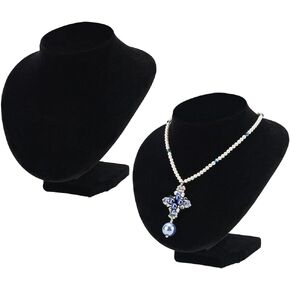 FINGERINSPIRE 2 Pcs Jewelry Bust Necklace Display Stand 5.9inch Height Black Velvet Necklace Display Holder Necklace Bust Stand Chain Jewelry Organizer Easel for Pearl Necklace Short Necklace