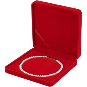 FINGERINSPIRE Velvet Pearl Necklace Storage Gift Box 7.48x7.48x1.6inch Square Velvet Jewelry Gift Box Dark Blue Necklace Gift Display Case Wedding Jewelry Storage Holder for Long Pearl Chain Necklace