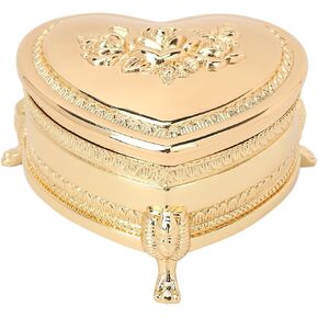 Vintage Heart Jewelry Box, Metal Heart Shape Jewelry Storage Box Zinc Alloy Vintage Heart Trinket Box Golden Trinket Organizer for Rings Earrings Necklace Storage, 4.1x3.9x2.4in
