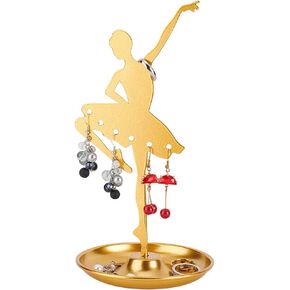 FINGERINSPIRE Dancer Shape Earring Display Stands Metal 8.4 inch High Golden 6 Holes Earring Display Holder Jewelry Storage Tray for Long Earrings Ear Studs Rings Jewelry Tower for Retail Trade Show
