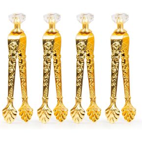 4 pcs Golden Incense Tongs, Vintage Charcoal Tongs with Floral Engraved Handle, Metal Incense Burner Clamp, Design Home Incense Clip, 4.32 inches
